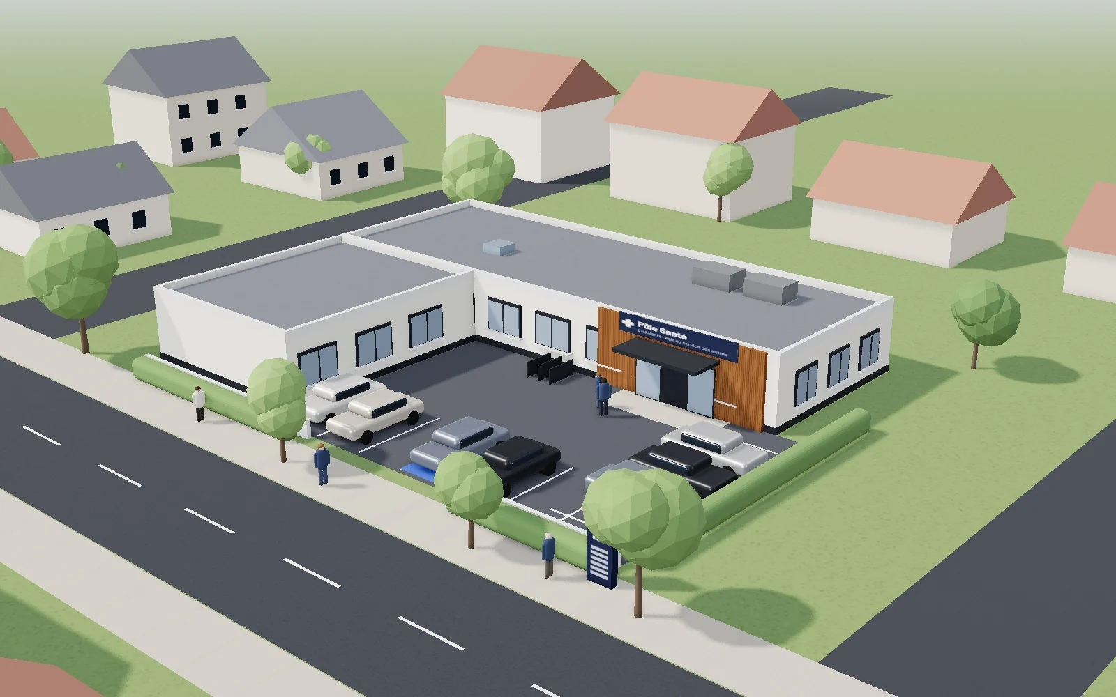 Illustration : un Pôle de Santé LinkSanté de plain-pied, avec son parking pour la patientèle